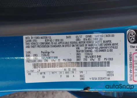 2017 Ford Fiesta Se from USA, damaged, VIN 3FADP4EJ9HM137622